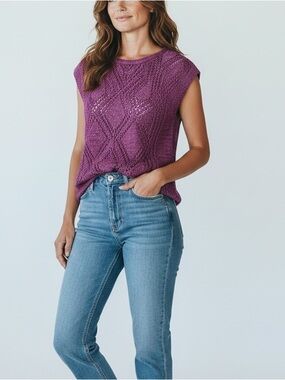 COLDWATER CREEK Womens Purple Knit Pullover Sweater LARGE Currant NWT $60